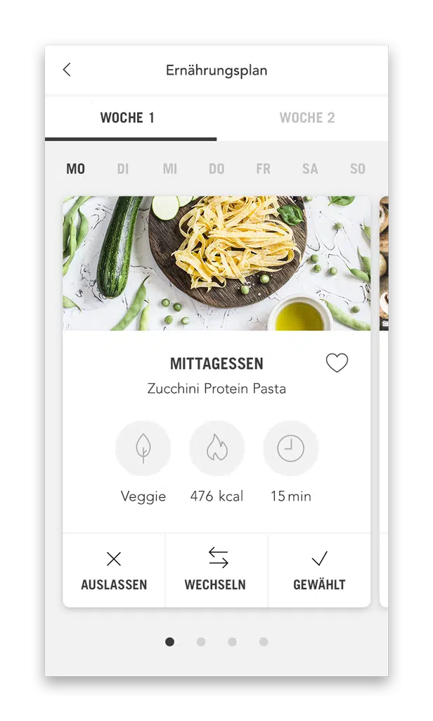 Dotrieat Ernährungsplan Plan mit Mahlzeiten (Smartphone Ansicht Beispiel Tag)